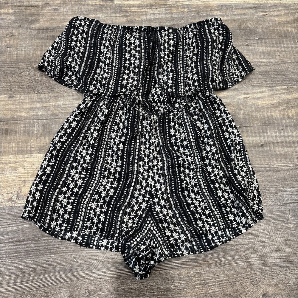 Free People Romper XS Black White Floral Sleeveless Excellent